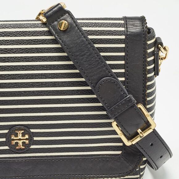 Tory Burch Black/white Stripe Leather Kerrington Crossbody Bag - Picture 5 of 7
